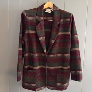Vintage 90s Bentley USA wool blend Aztec stripe blazer jacket size‎ 9/10